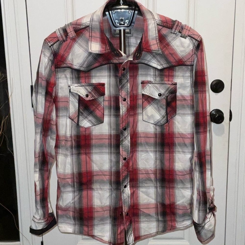 BKE Red and Black Plaid Casual Button Down Shirt